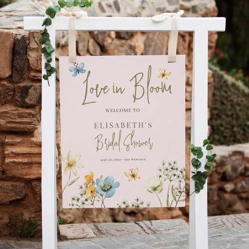 Love in bloom floral bridal shower welcome sign