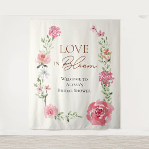 Love in Bloom Floral Bridal Shower Welcome Sign Tapestry