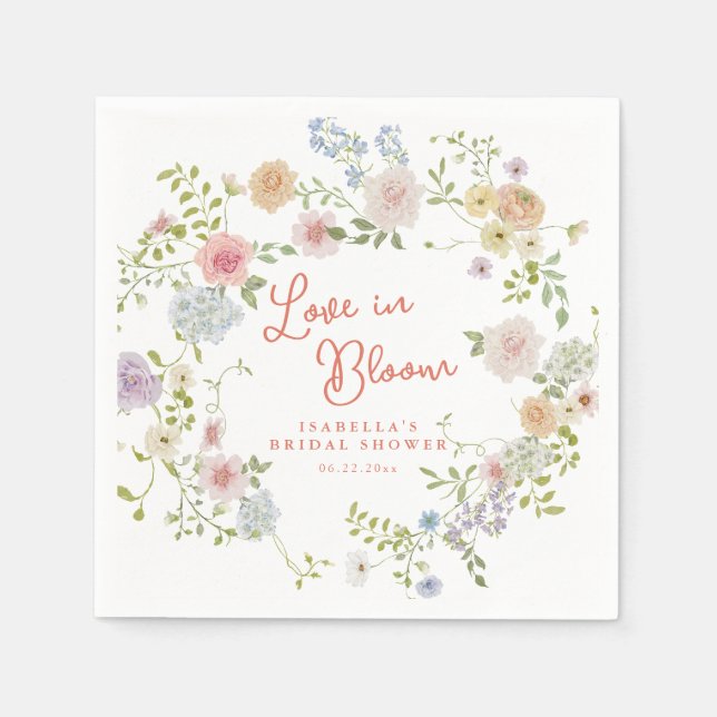 Love in Bloom Floral Garden Bridal Shower Napkins (Front)