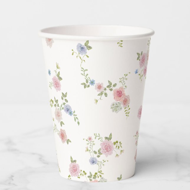 Love in Bloom Floral Garden Bridal Shower Paper Cups (Front)