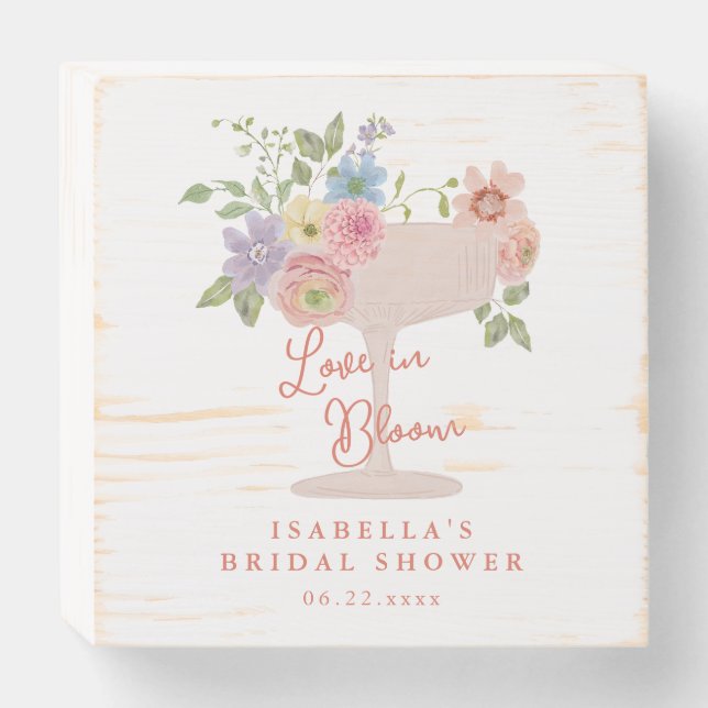 Love in Bloom Floral Garden Bridal Shower Wooden Box Sign (Front Horizontal)