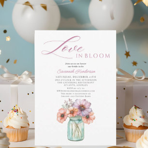 Love In Bloom Floral Mason Jar Bridal Shower Invitation