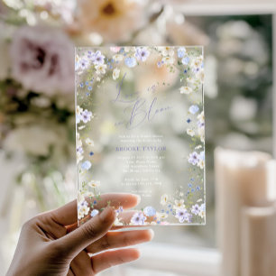Love In Bloom Floral Purple Bridal Shower Acrylic Invitations