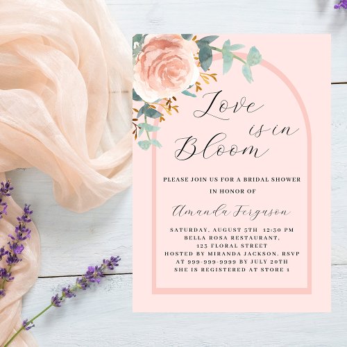 Love in Bloom floral rose gold arch Bridal Shower Invitation