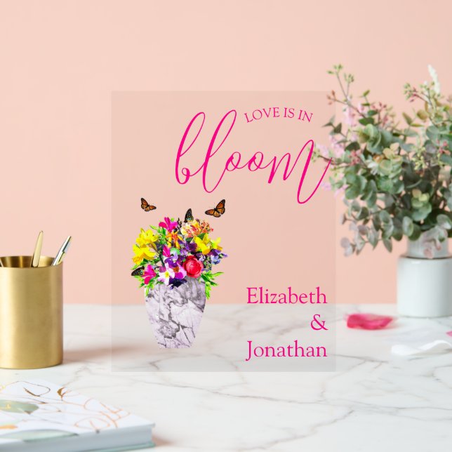 Love In Bloom Floral Wedding Acrylic Sign (Wedding)