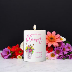 Love In Bloom Floral Wedding Pillar Candle