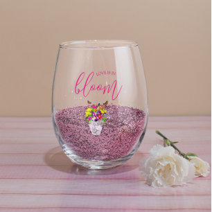 Love In Bloom Floral Wedding Stemless Wine Glass