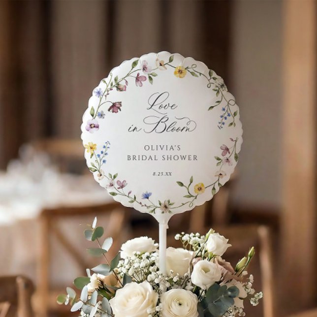 Love in Bloom Floral Wildflower Bridal Shower Balloon (Bridal shower balloon with colorful wildflower watercolor flowers and elegant floral design)