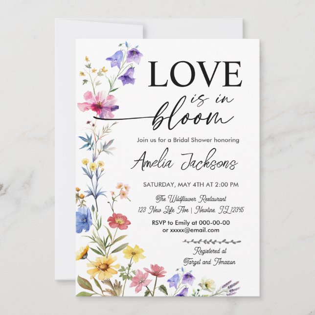 Love in bloom floral wildflowers bridal shower invitation (Front)
