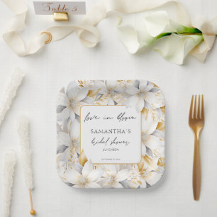 Love In Bloom Florals Border Name Bridal Shower Paper Plates