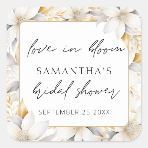 Love In Bloom Florals Name Date Bridal Shower  Square Sticker