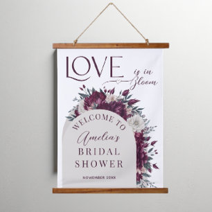 Love in Bloom Flowers Burgundy Cream Bridal Shower Hanging Tapestry
