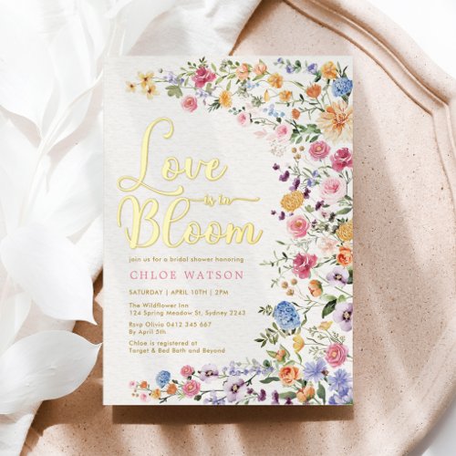 Love in Bloom: Garden Flowers Bridal Shower  Foil Invitation