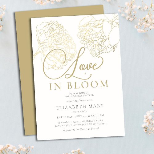  Love in Bloom Gold Peony Sketch Bridal Shower Invitation
