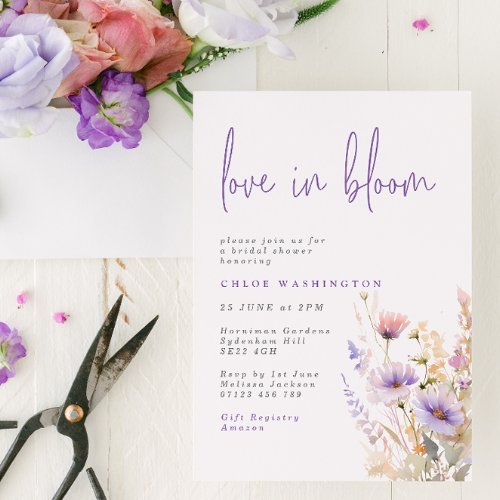 Love in Bloom Lilac Wild Flowers Bridal Shower Invitation