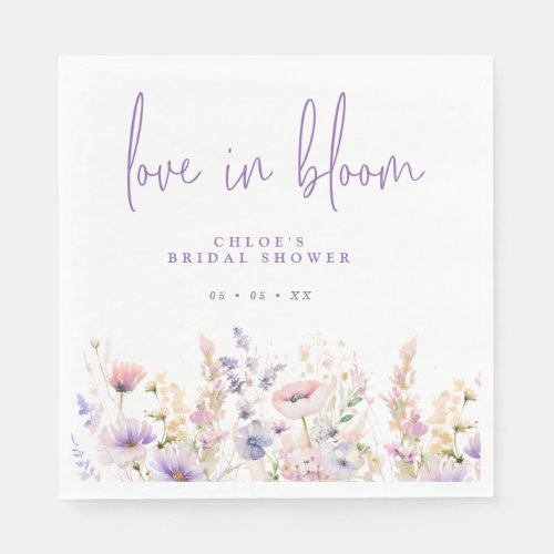 Love in Bloom Lilac Wild Flowers Bridal Shower Napkins
