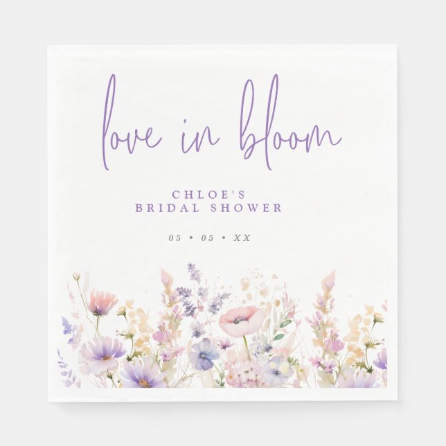 Love in Bloom Lilac Wild Flowers Bridal Shower Napkins (Front)