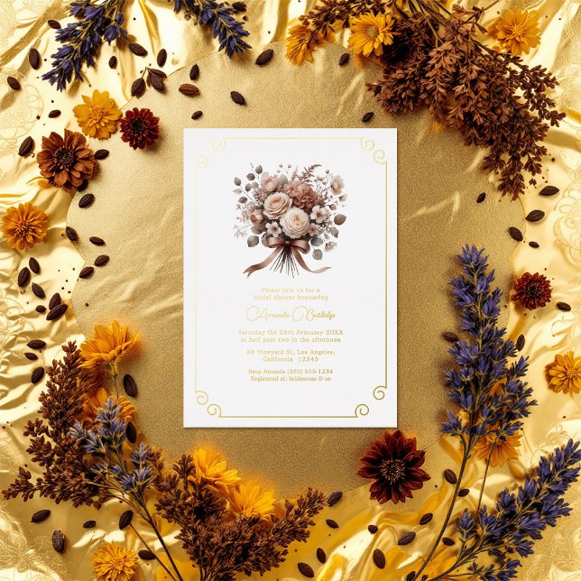 Love in Bloom Mocha Mousse Floral Bridal Shower Foil Invitation (Love in Bloom Mocha Mousse Floral Bridal Shower Foil Invitation)