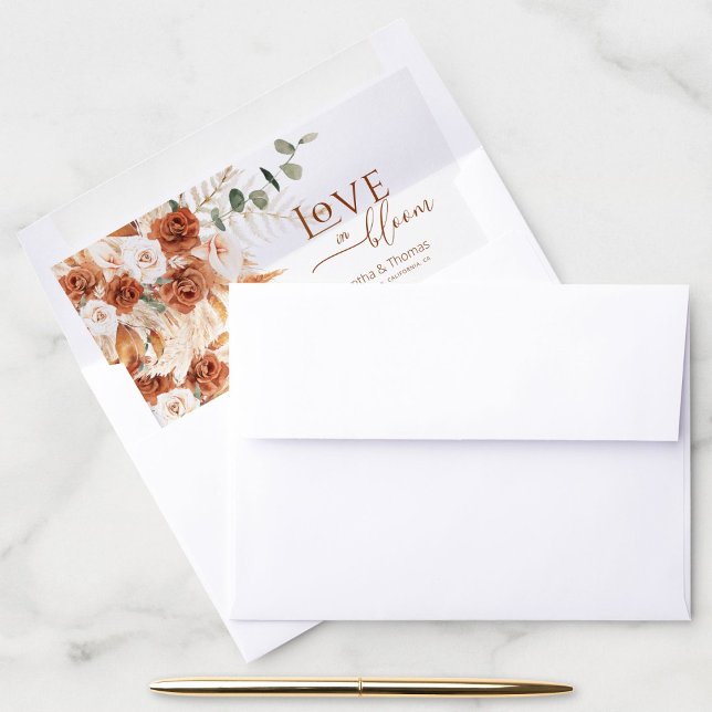 Love In Bloom Modern Floral Terracotta Wedding  Envelope Liner (Creator Uploaded)