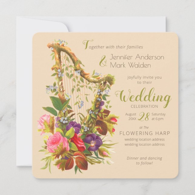 Love in bloom Music related CC0593 Floral Wedding Invitation (Front)