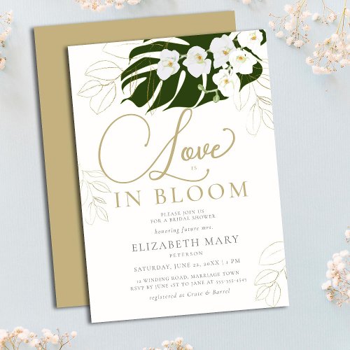  Love in Bloom Orchids Tropical Gold Bridal Shower Invitation