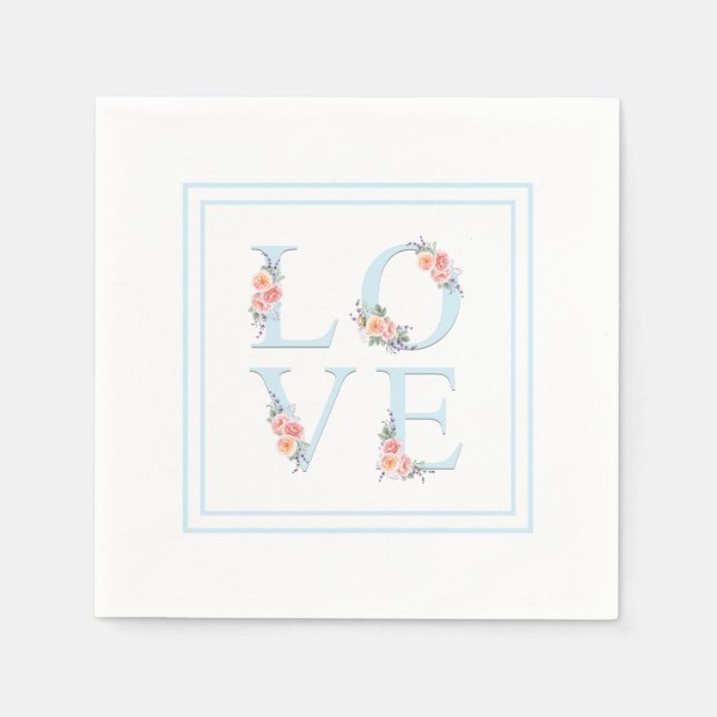 Love in Bloom Pastel Floral Alphabet Paper Napkins (Front)