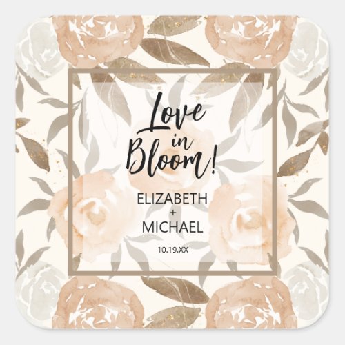 Love in Bloom Peach Floral Square Sticker