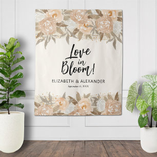 Love in Bloom Peach Floral Wedding Tapestry