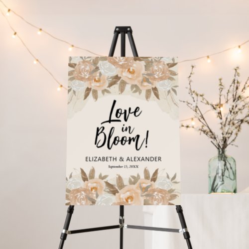 Love in Bloom Peach Flowers Wedding Welcome Foam Board
