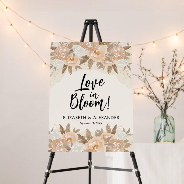 Love in Bloom Peach Flowers Wedding Welcome Foam Board (In Situ (Stand))
