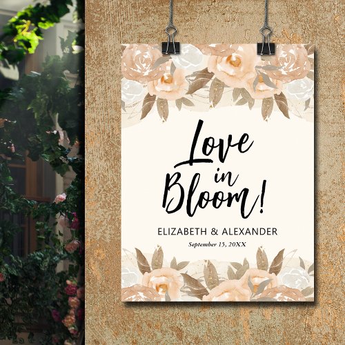 Love in Bloom Peach Flowers Wedding Welcome Poster