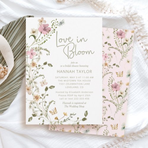 Love In Bloom Pink Floral Bridal Shower Invitation