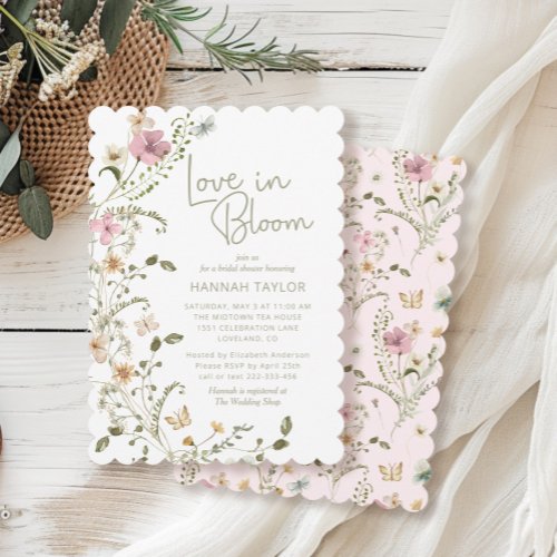 Love In Bloom Pink Floral Bridal Shower Invitation