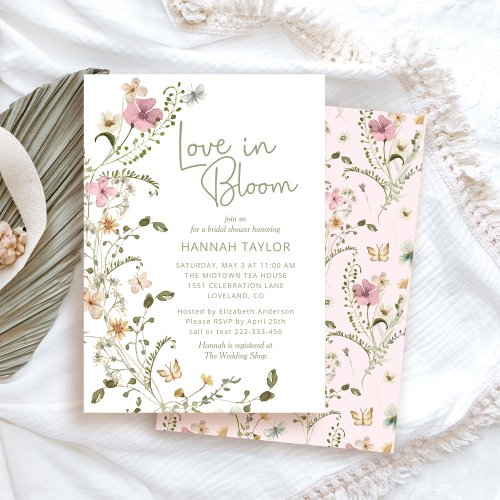 Love In Bloom Pink Floral Bridal Shower Invitation