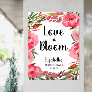Love in Bloom Pink Flowers Bridal Shower Poster