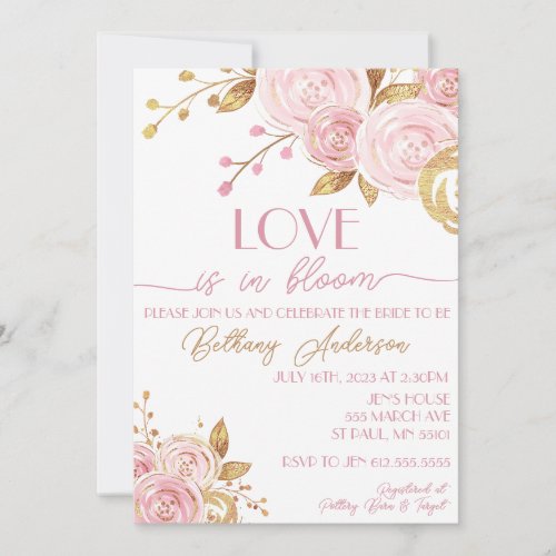 Love in Bloom Pink  Gold Bridal Shower Invitation