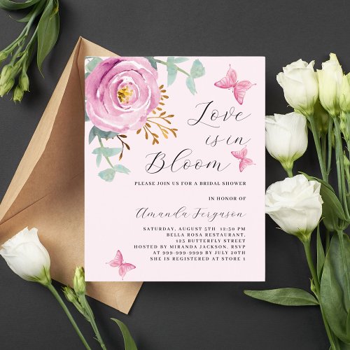 Love in Bloom pink rose butterfly Bridal Shower