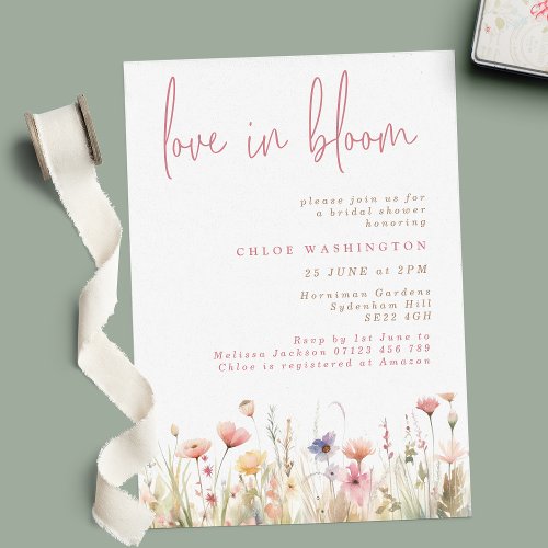 Love in Bloom Pink Wild Flowers Bridal Shower Invitation