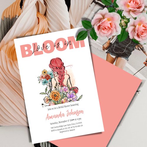 Love in Bloom Pink Wildflower Floral Bridal Shower Invitation