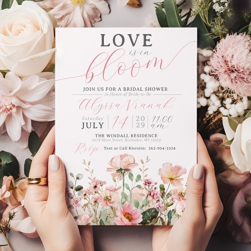 Love In Bloom Pink Wildflower Garden Bridal Shower Invitation