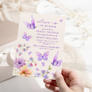 Love in Bloom Purple Butterflies Bridal Shower Invitation