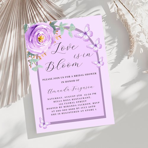 Love in Bloom purple butterfly arch Bridal Shower Invitation