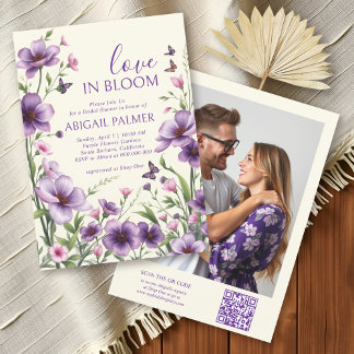 Love in Bloom purple flowers bridal shower  Invitation