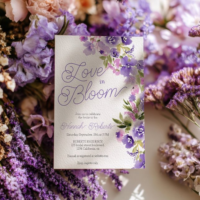 Love in bloom purple wildflowers bridal shower invitation (Love in bloom purple wildflowers bridal shower invitation)