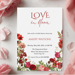 Love in Bloom Red Floral Bridal Shower Invitation