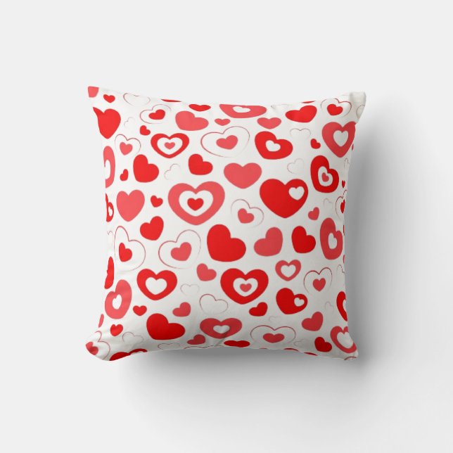 "Love in Bloom: Red Hearts Printed Throw Pillow" Throw Pillow (Front)