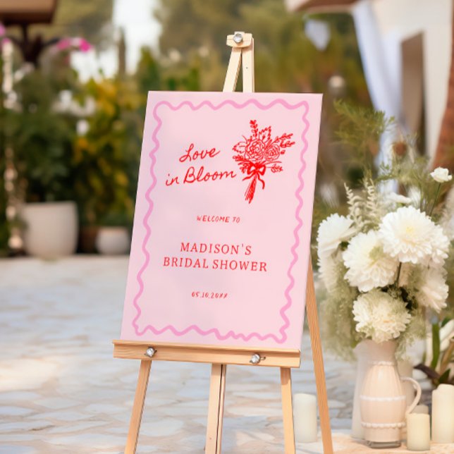 Love in Bloom Red Pink Bridal Shower Welcome Foam Board (Creator Uploaded)