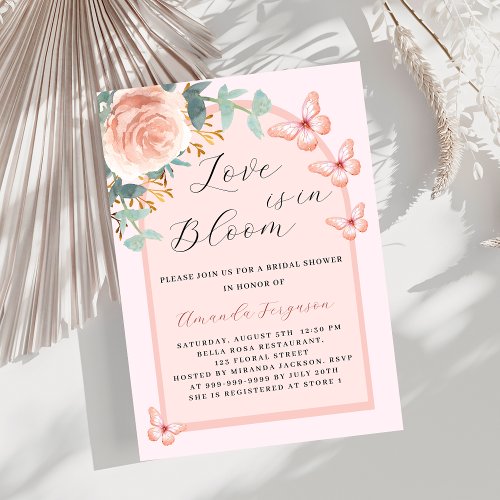 Love in Bloom rose butterfly arch Bridal Shower Invitation