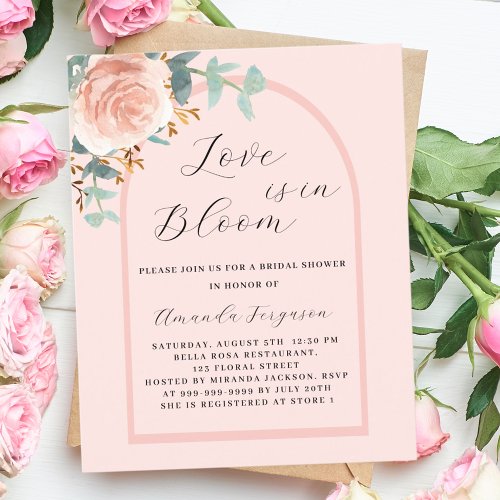 Love in Bloom rose gold arch budget Bridal Shower