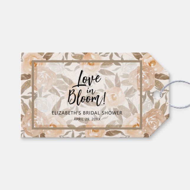 Love in Bloom Rustic Peach Floral Gift Tags (Front (Horizontal))